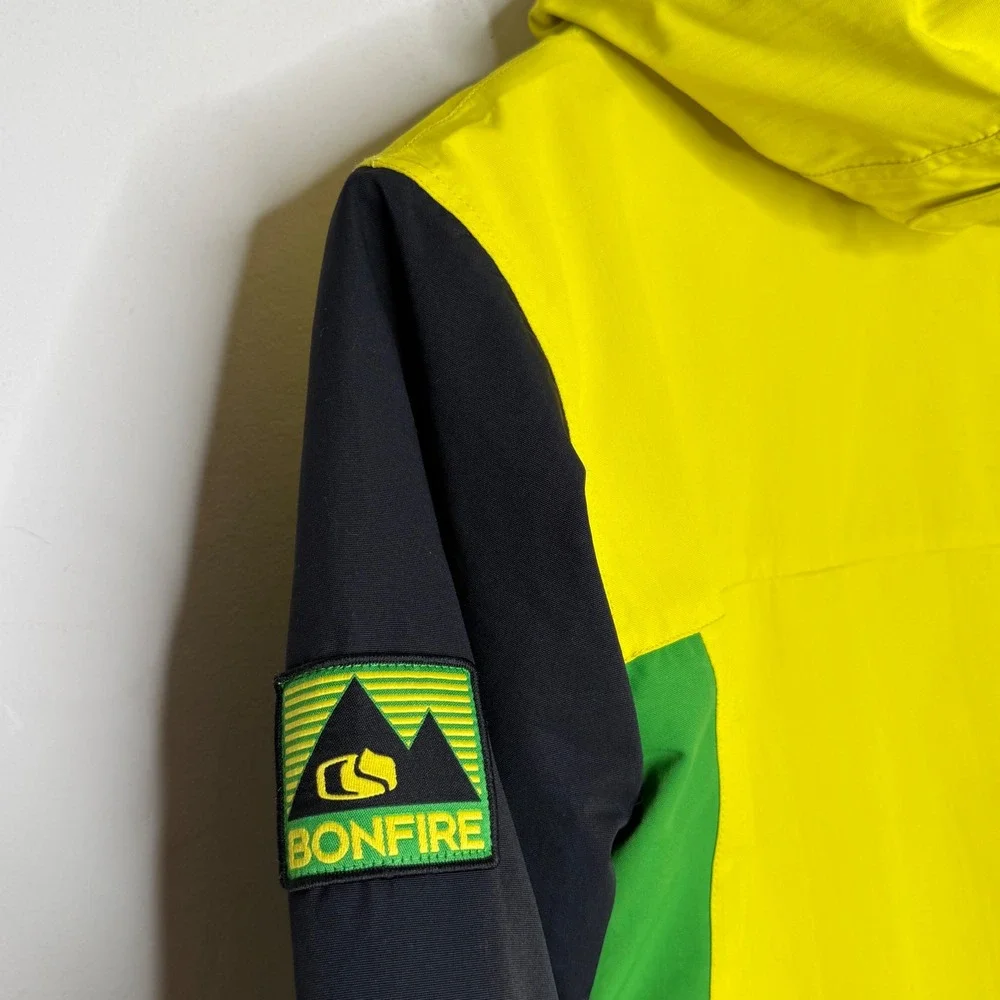 Bonfire Kids Medium Snowboard Jacket Green Yellow Black Insulated Gorpcore Neon